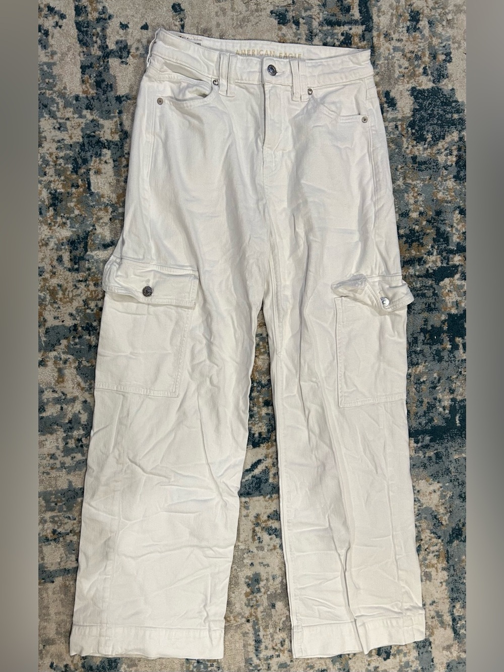 American Eagle AE Stretch Super High-Waisted Wide-Leg Cargo Pant White Size 4